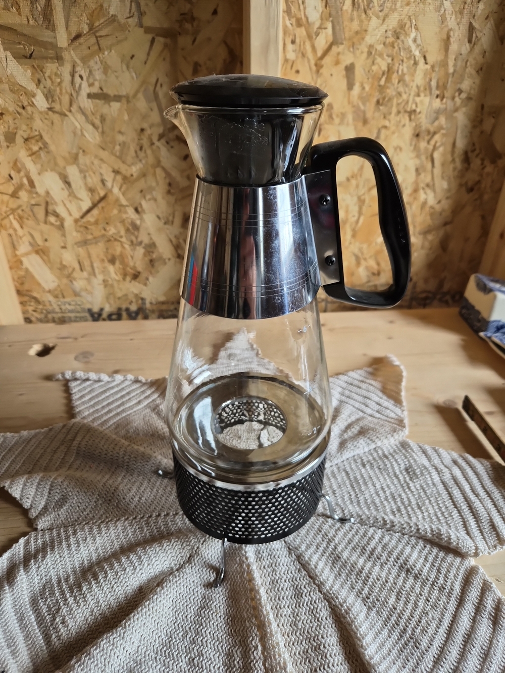 Pyrex MCM Mid Century Modern Coffee Pot 8 Cup Carafe Warmer Glass Vintage